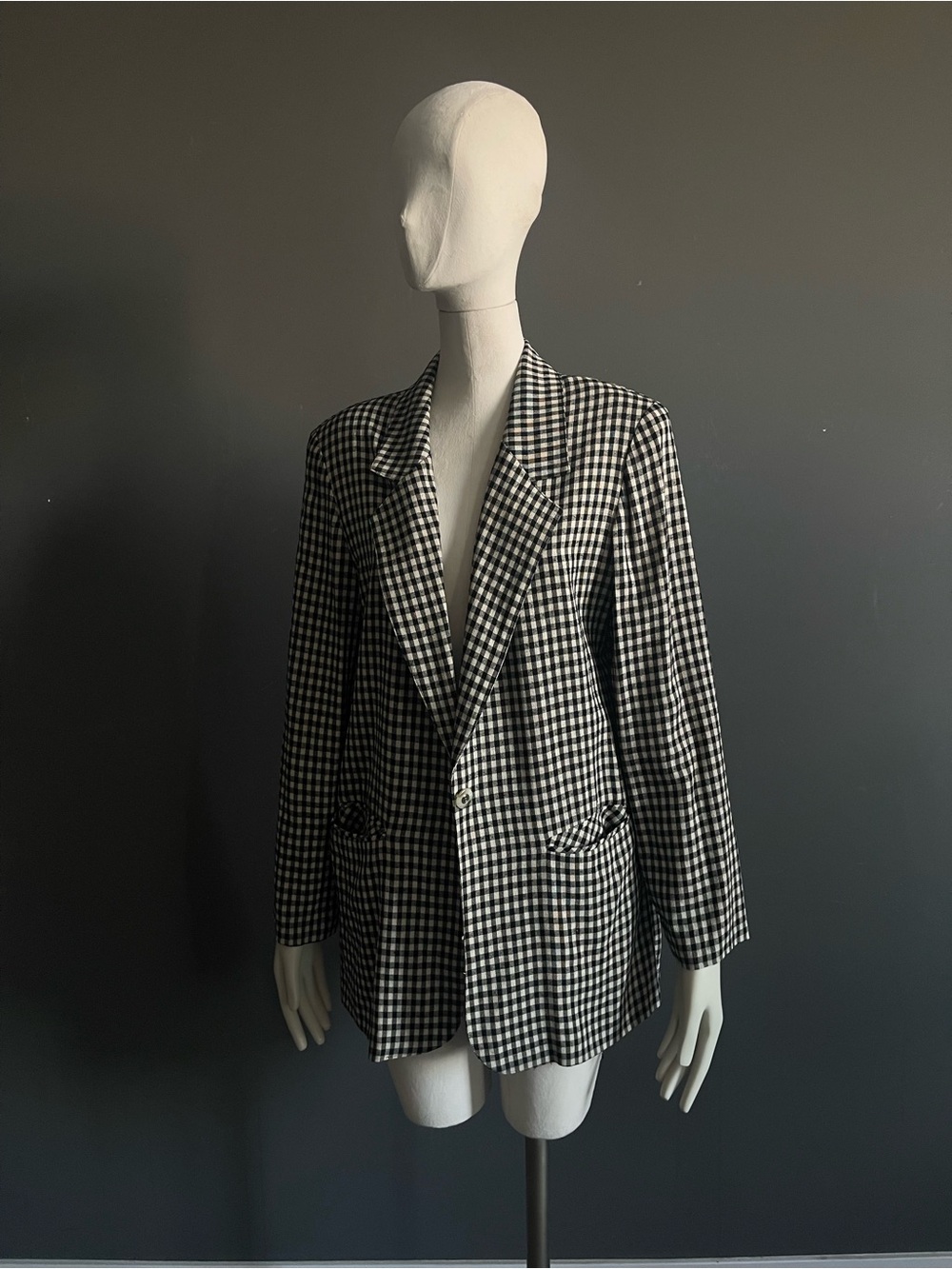 Vintage Michael Taylor Black White Gingham Oversized Blazer 90s Quiet Luxury